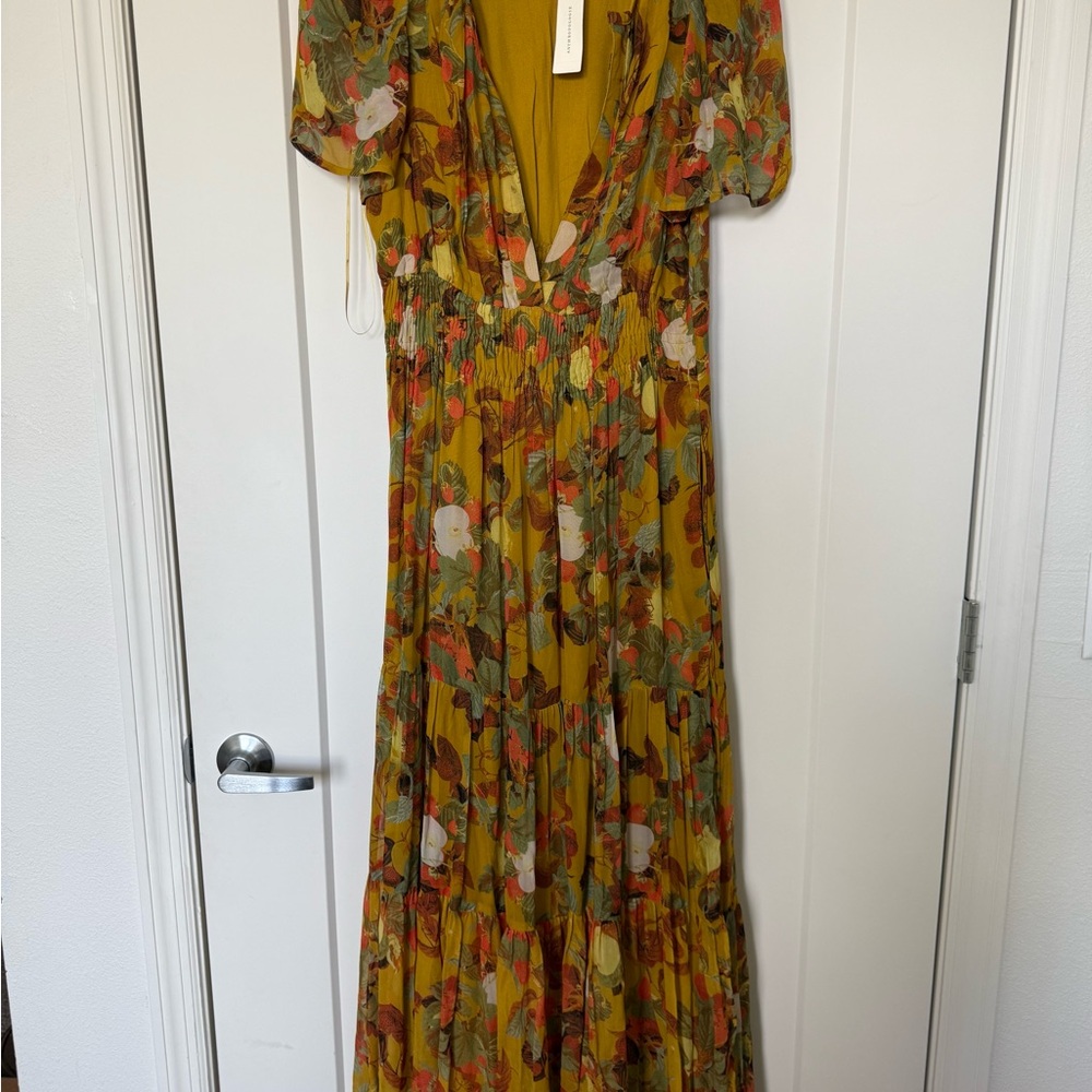 Anthropologie Floral Maxi Dress in Mustard and Brown - Picture 4 of 6